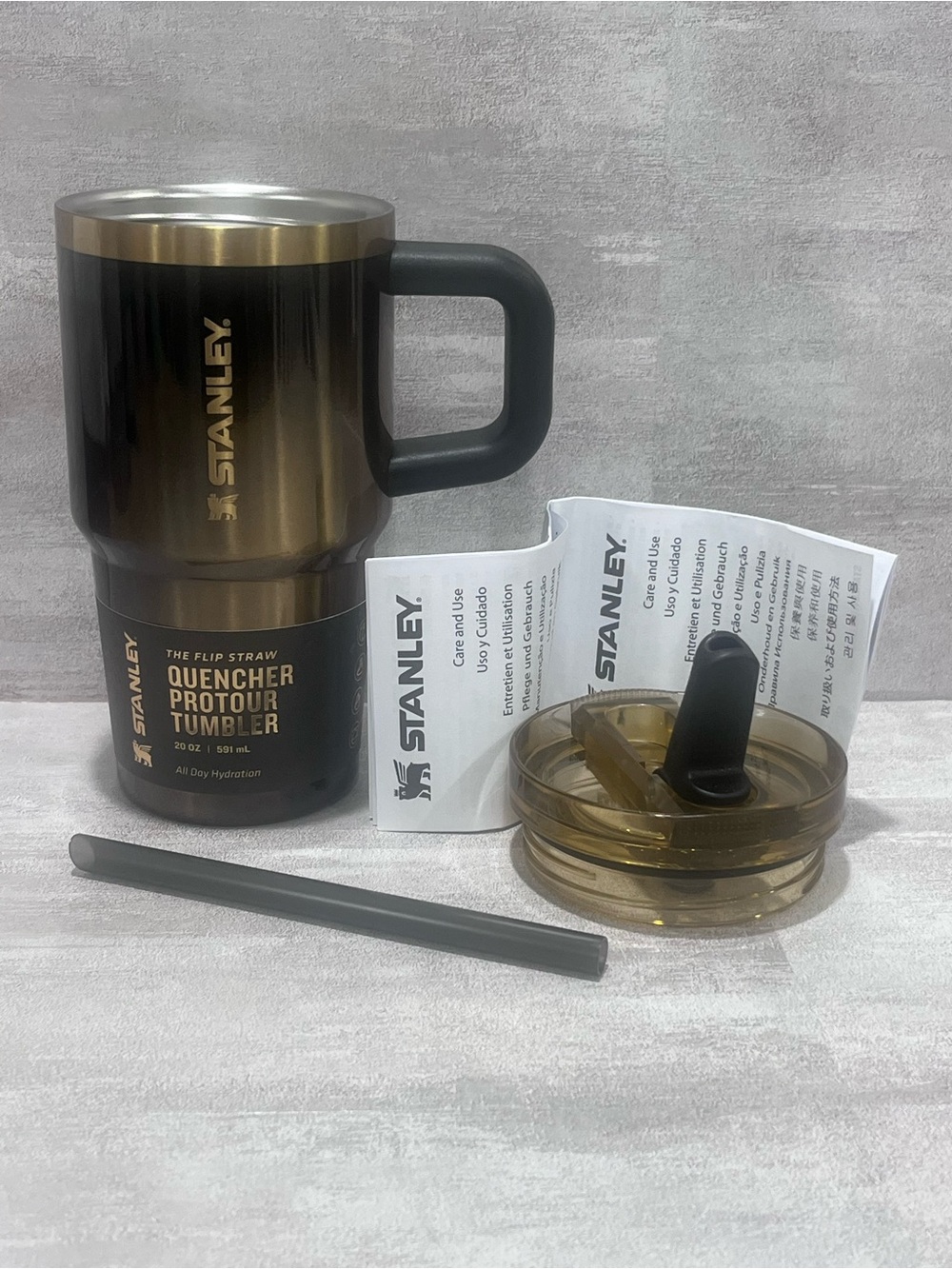 Stanley Quencher ProTour 20 oz Flip Straw Tumbler Black Honey Shimmer Iridescent